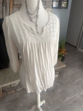 Style & Co. White Embroidered Peasant Tunic Top